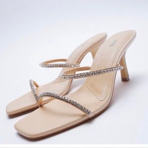 Zara Nude Heels with Rhinestone Straps - size 6.5